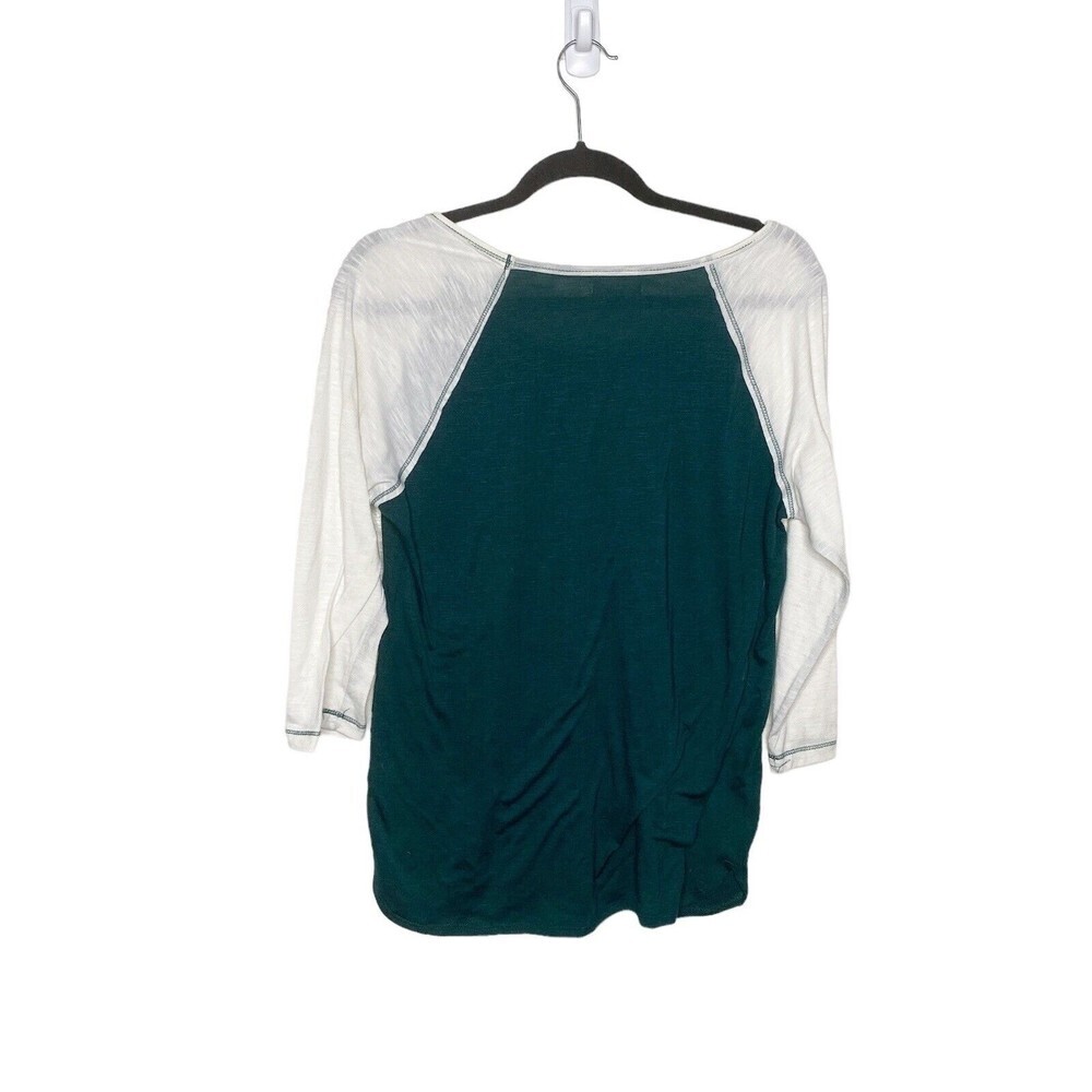 Maurices Size L Hot Cocoa Please Holiday Graphic T Shirt 3/4 Raglan Green White - Picture 2 of 7
